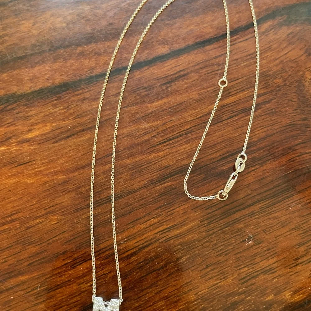 18K White Gold Diamond Initial “M” Necklace - Picture 6 of 7